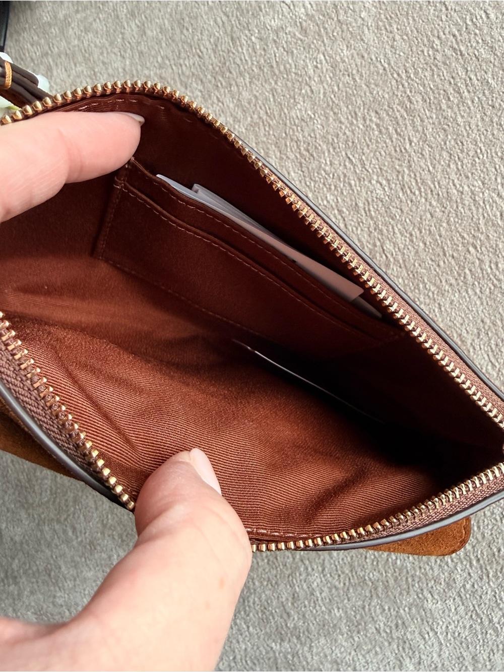 Coach Suede Wristlet Clutch in Brown with Gold Buckle NWT - Picture 5 of 6